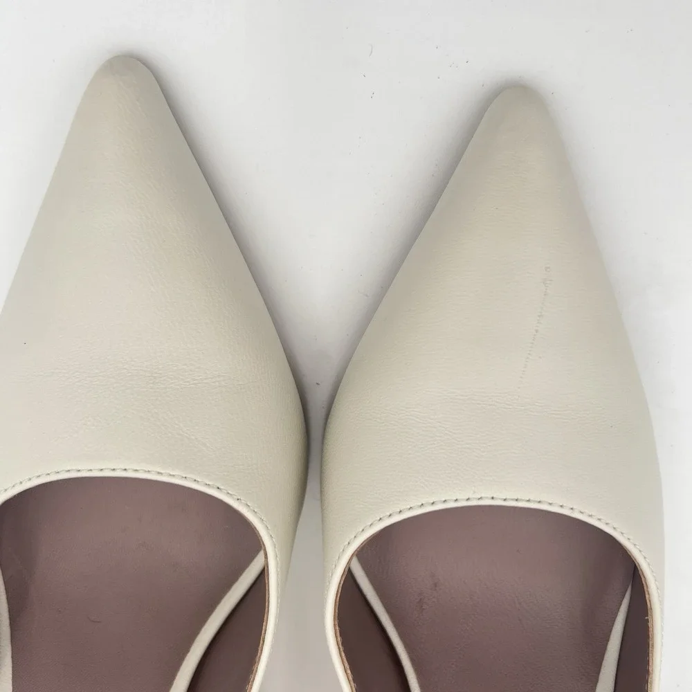 DELTAN Women's Cream Ivory Pointed Toe Ankle Strap Block Heel Shoes Size 7